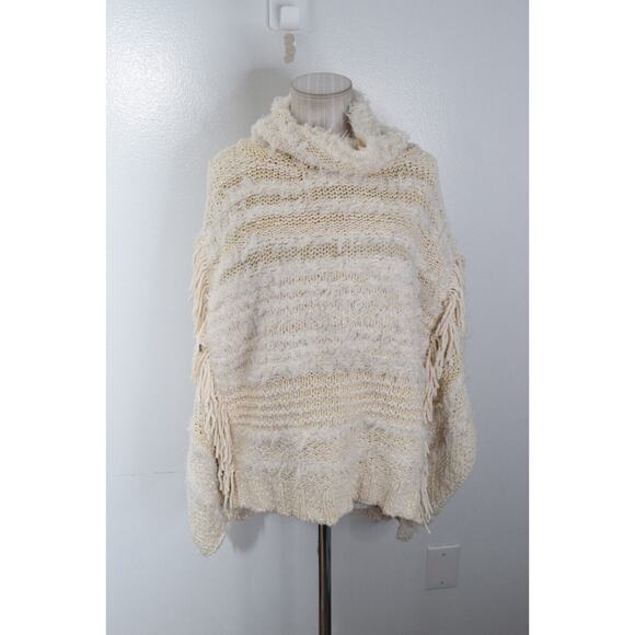 By Anthropologie Poncho Turtleneck Sweater Cream Size M/L Textured Knit New - Picture 1 of 5